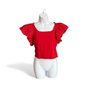 Red Ruffle Sleeve Top
